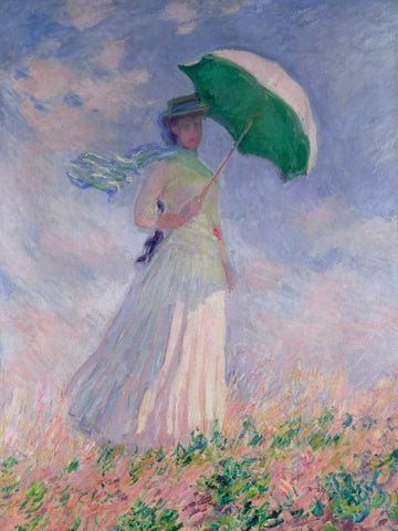 Woman with a Parasol-Right White Modern Wood Framed Art Print with Double Matting by Monet, Claude