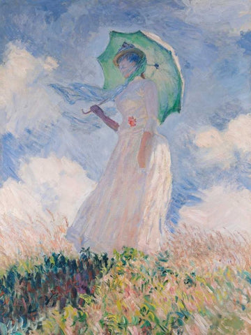 Woman with Parasol-Left White Modern Wood Framed Art Print with Double Matting by Monet, Claude
