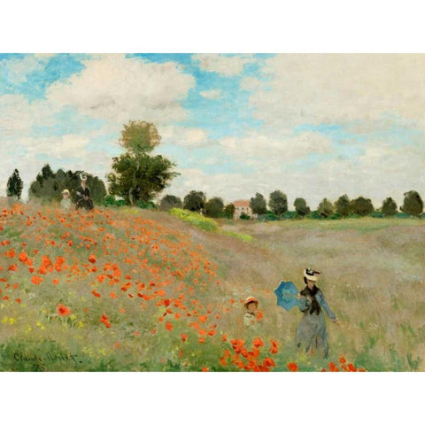 Coquelicots Black Modern Wood Framed Art Print with Double Matting by Monet, Claude