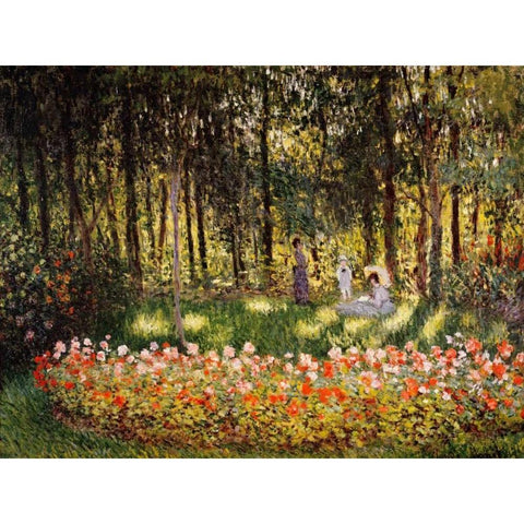 Wooded Scene Black Modern Wood Framed Art Print with Double Matting by Monet, Claude