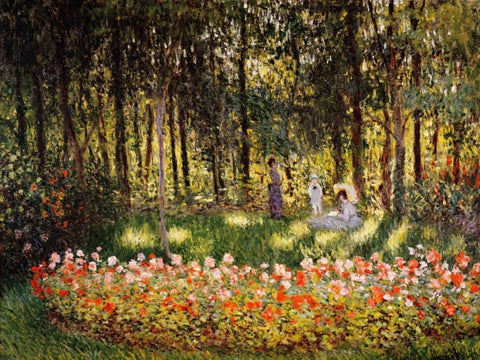Wooded Scene White Modern Wood Framed Art Print with Double Matting by Monet, Claude