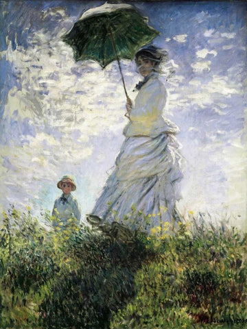 Femme a lâ€™ombrelle White Modern Wood Framed Art Print with Double Matting by Monet, Claude