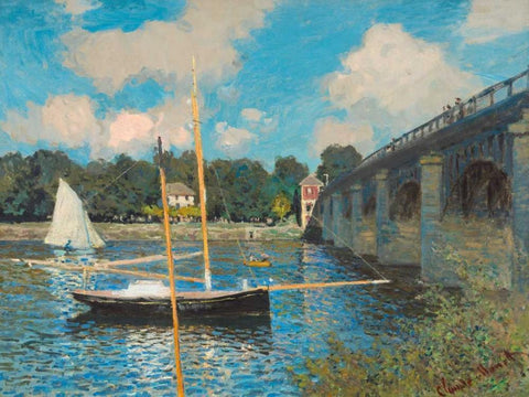 The bridge at Argenteuil White Modern Wood Framed Art Print with Double Matting by Monet, Claude