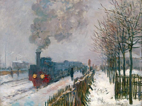 Le train dans la neige Black Ornate Wood Framed Art Print with Double Matting by Monet, Claude