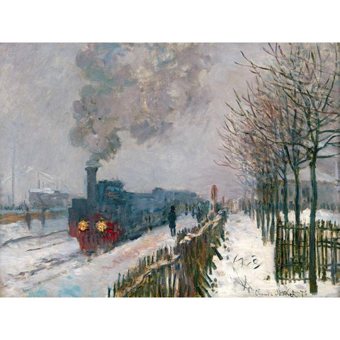 Le train dans la neige Black Modern Wood Framed Art Print with Double Matting by Monet, Claude