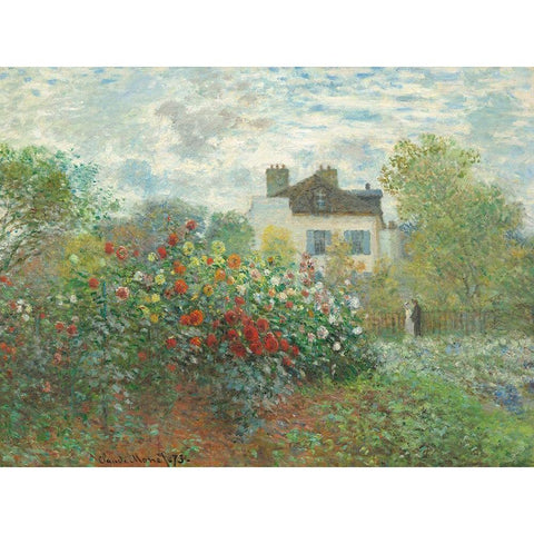 The Artists Garden in Argenteuil Gold Ornate Wood Framed Art Print with Double Matting by Monet, Claude