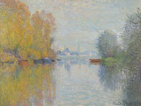 Automne sur la Seine, Argenteuil White Modern Wood Framed Art Print with Double Matting by Monet, Claude