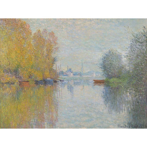 Automne sur la Seine, Argenteuil White Modern Wood Framed Art Print by Monet, Claude