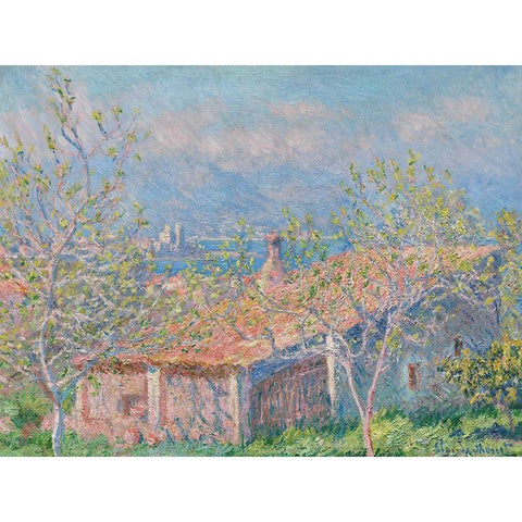 Gardeners House at Antibes White Modern Wood Framed Art Print by Monet, Claude