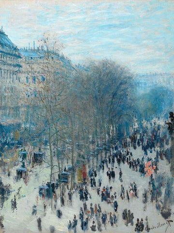 Boulevard des Capucines White Modern Wood Framed Art Print with Double Matting by Monet, Claude