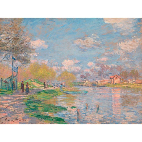 Spring by the Seine Gold Ornate Wood Framed Art Print with Double Matting by Monet, Claude