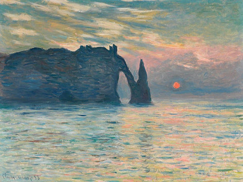 Sunrise at Etretat White Modern Wood Framed Art Print with Double Matting by Monet, Claude