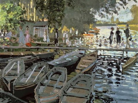 Bathers at La Grenouillere (detail) White Modern Wood Framed Art Print with Double Matting by Monet, Claude