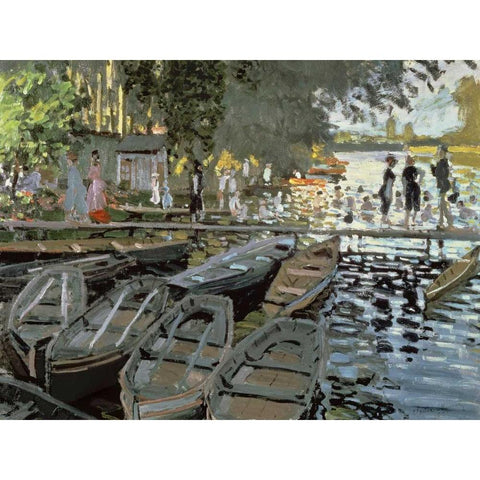Bathers at La Grenouillere (detail) Black Modern Wood Framed Art Print with Double Matting by Monet, Claude