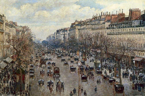 Boulevard Monmartre a Paris White Modern Wood Framed Art Print with Double Matting by Pissarro, Camille
