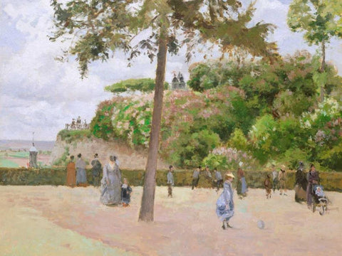 The Public Garden at Pontoise  White Modern Wood Framed Art Print with Double Matting by Pissarro, Camille