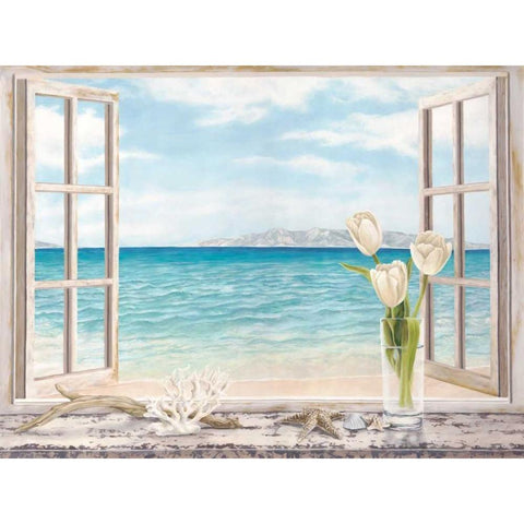 Ocean View White Modern Wood Framed Art Print by Dellal, Remy