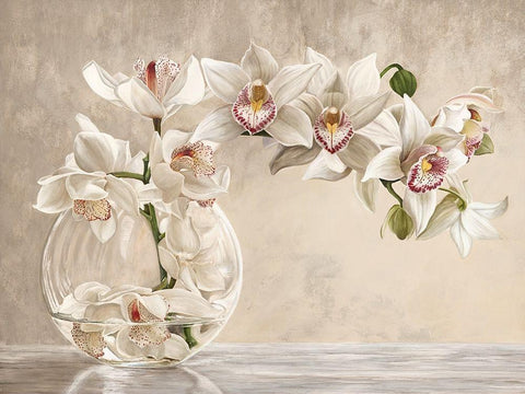 Orchid Vase White Modern Wood Framed Art Print with Double Matting by Remy, Dellal