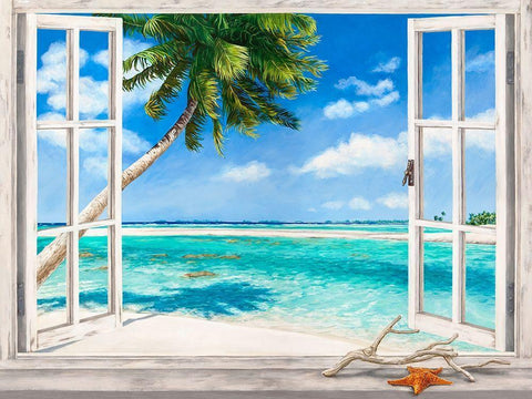 Baie tropicale Black Ornate Wood Framed Art Print with Double Matting by Dellal, Remy