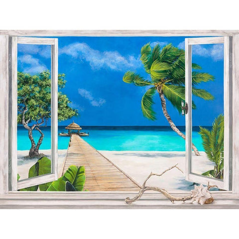 Plage tropicale Black Modern Wood Framed Art Print with Double Matting by Dellal, Remy