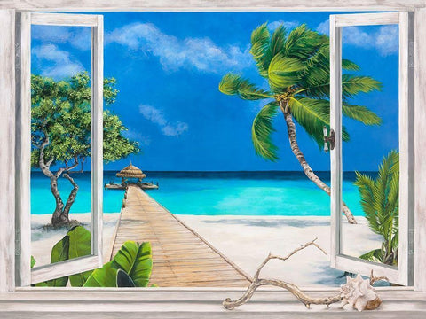 Plage tropicale Black Ornate Wood Framed Art Print with Double Matting by Dellal, Remy