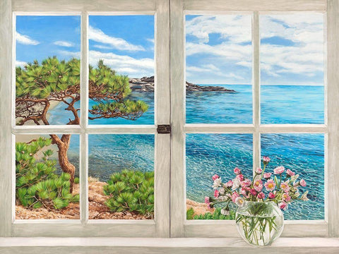 Baie mediterraneenne White Modern Wood Framed Art Print with Double Matting by Dellal, Remy