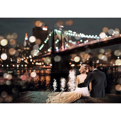 Kissing in a NY Night Black Modern Wood Framed Art Print by Loumer, Dianne
