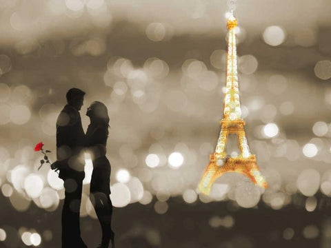 A Date in Paris (BW) Black Ornate Wood Framed Art Print with Double Matting by Loumer, Dianne