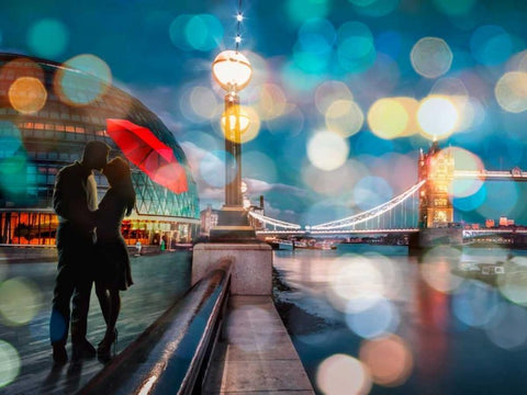 Kissing in London (detail) White Modern Wood Framed Art Print with Double Matting by Loumer, Dianne