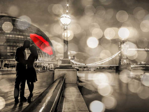Kissing in London (detail, BW) Black Ornate Wood Framed Art Print with Double Matting by Loumer, Dianne