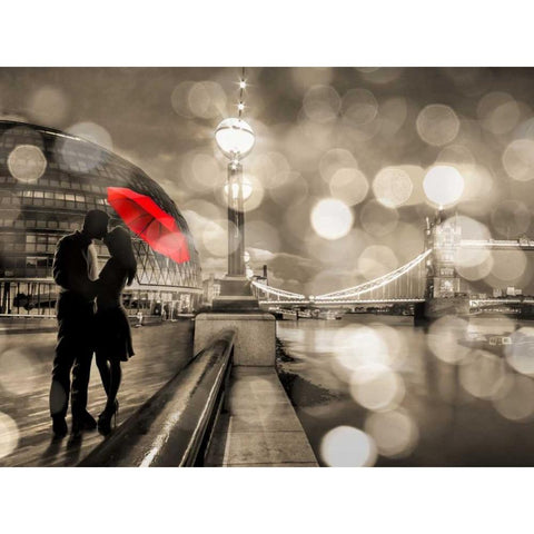 Kissing in London (detail, BW) Gold Ornate Wood Framed Art Print with Double Matting by Loumer, Dianne