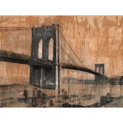 Brooklyn Bridge 2 White Modern Wood Framed Art Print by Moschetta, Dario