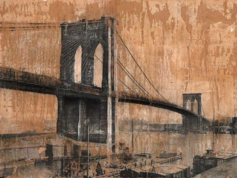 Brooklyn Bridge 2 Black Ornate Wood Framed Art Print with Double Matting by Moschetta, Dario