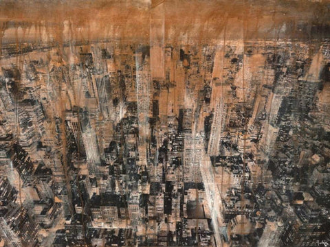 NYC Aerial 4 Black Ornate Wood Framed Art Print with Double Matting by Moschetta, Dario