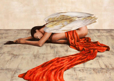 Reclined Angel Black Ornate Wood Framed Art Print with Double Matting by Duval, Sonya