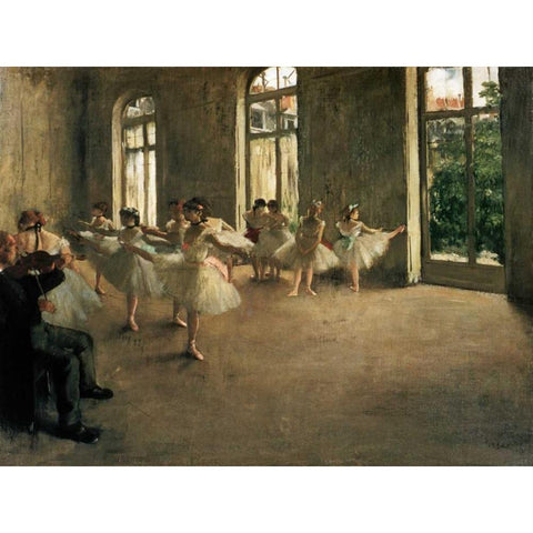 The Rehearsal White Modern Wood Framed Art Print by Degas, Edgar