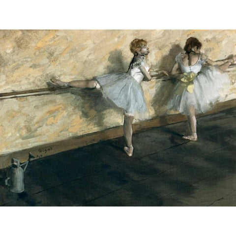 Dancers Practicing at the Barre White Modern Wood Framed Art Print by Degas, Edgar