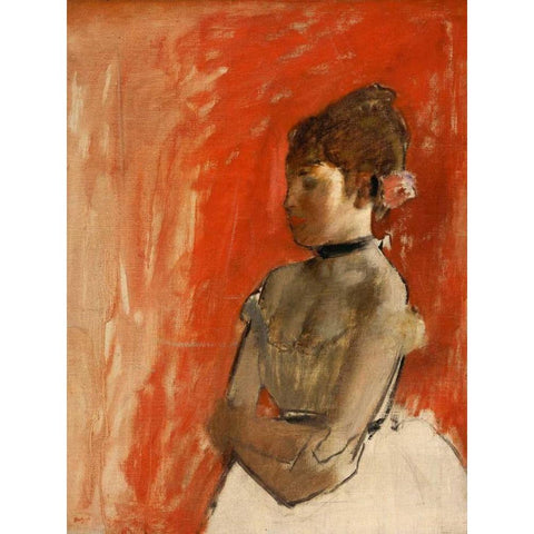 Ballet Dancer with arms crossed Black Modern Wood Framed Art Print by Degas, Edgar