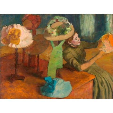 The Millinery Shop White Modern Wood Framed Art Print by Degas, Edgar