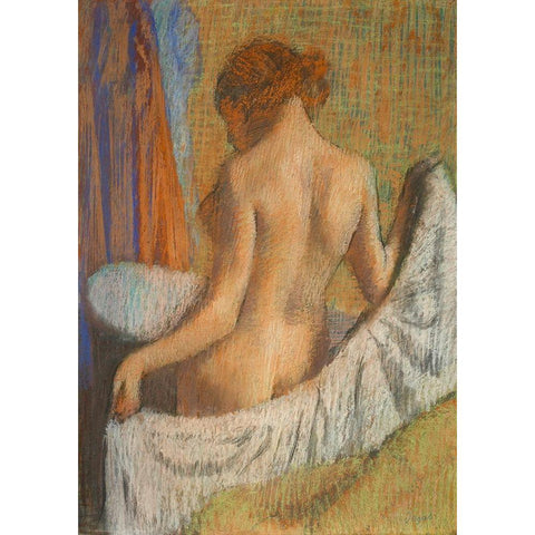 After the Bath Gold Ornate Wood Framed Art Print with Double Matting by Degas, Edgar