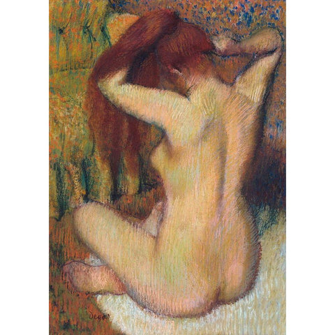 Woman Combing her Hair Gold Ornate Wood Framed Art Print with Double Matting by Degas, Edgar