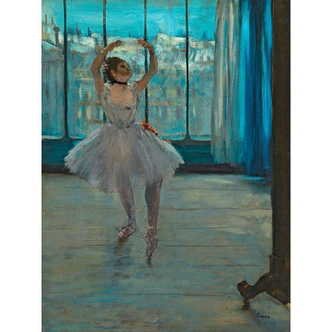 Dancer posing White Modern Wood Framed Art Print by Degas, Edgar