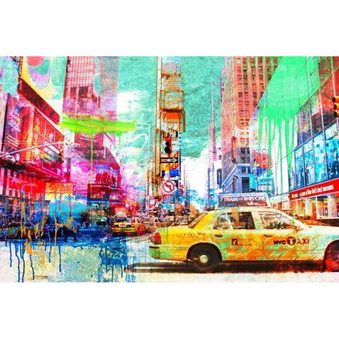 Taxis in Times Square 2.0 Black Modern Wood Framed Art Print with Double Matting by Chestier, Eric