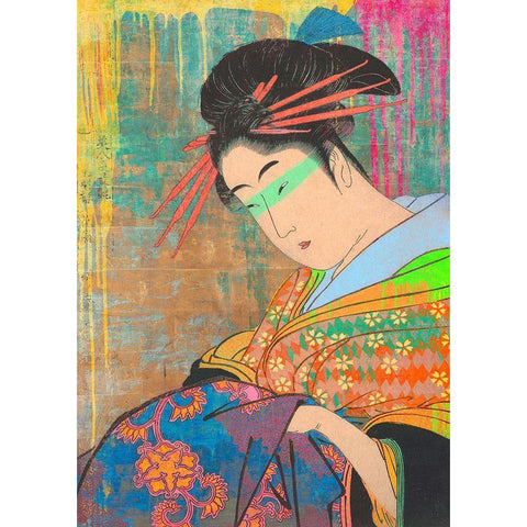 Hommage to Kitagawa Gold Ornate Wood Framed Art Print with Double Matting by Chestier, Eric