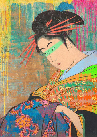 Hommage to Kitagawa White Modern Wood Framed Art Print with Double Matting by Chestier, Eric