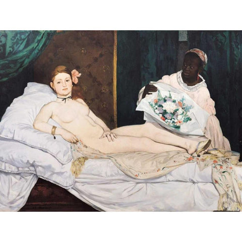 Olympia  White Modern Wood Framed Art Print by Manet, Edouard