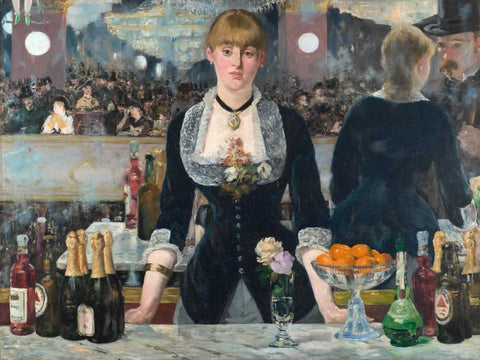 Bar at the Folies-BergÃ¨re White Modern Wood Framed Art Print with Double Matting by Manet, Edouard
