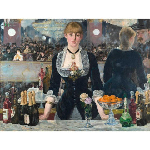 Bar at the Folies-BergÃ¨re White Modern Wood Framed Art Print by Manet, Edouard