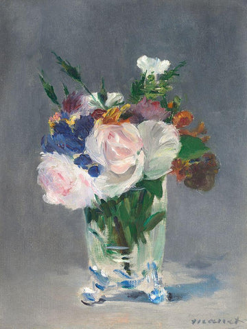 Flowers in a Crystal Vase White Modern Wood Framed Art Print with Double Matting by Manet, Edouard