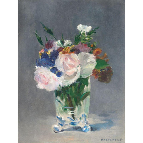 Flowers in a Crystal Vase Black Modern Wood Framed Art Print with Double Matting by Manet, Edouard